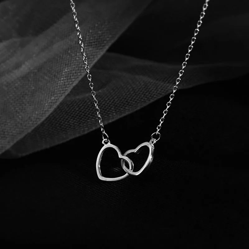 double heart necklace for women, crafted from high-quality 925 sterling silver with a gold-plated finish