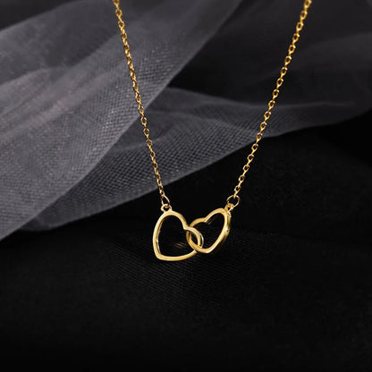 Delicate double heart necklace for women, crafted from high-quality 925 sterling silver with a gold-plated finish, the perfect romantic gift