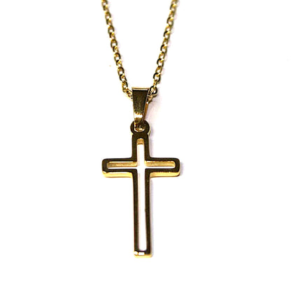 Waterproof gold-plated stainless steel necklace with a timeless cross pendant, durable and elegant design, perfect for expressing faith and suitable for any occasion.