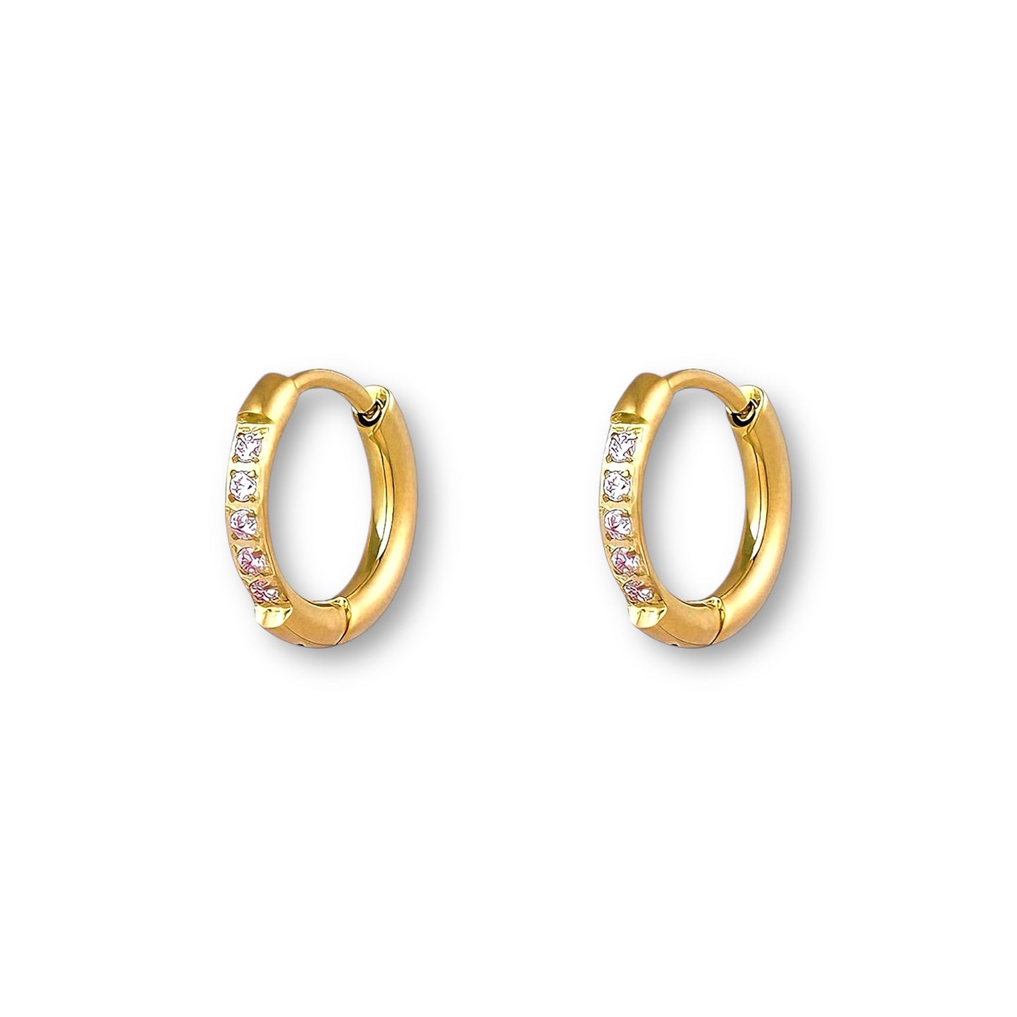 Fine and elegant creole earrings, made from gold plated. high quality stainless steel. Durable and waterproof with litte crystals, perfect for everyday wear or special events.