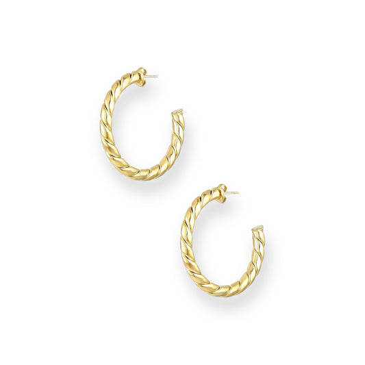 Durable stainless steel hoop earrings – gold-plated twisted design, waterproof and tarnish-resistant, perfect for everyday wear or special occasions