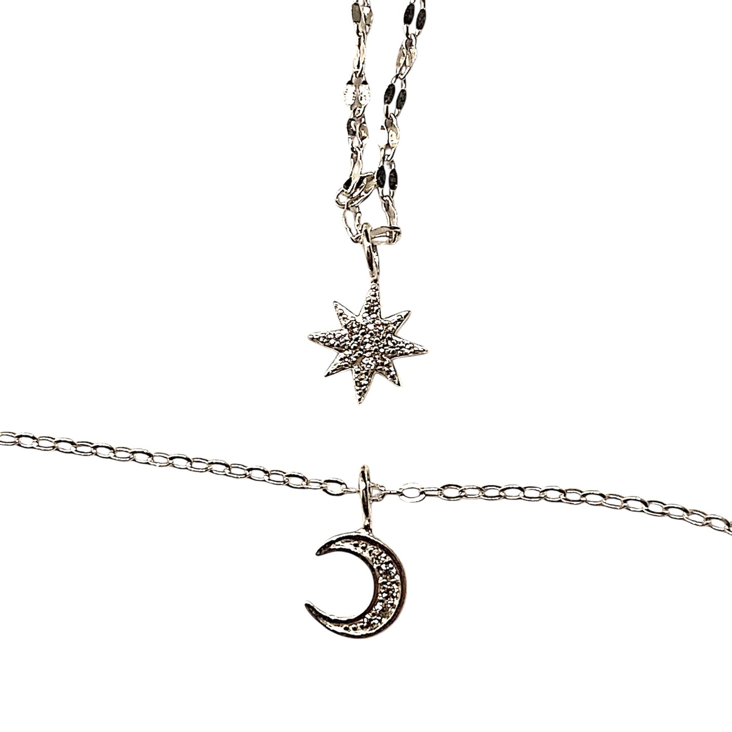 High-quality, durable 925 sterling silver necklace – double-layer design with sparkling star and moon pendants, perfect as a timeless accessory for special events or a gift for her.